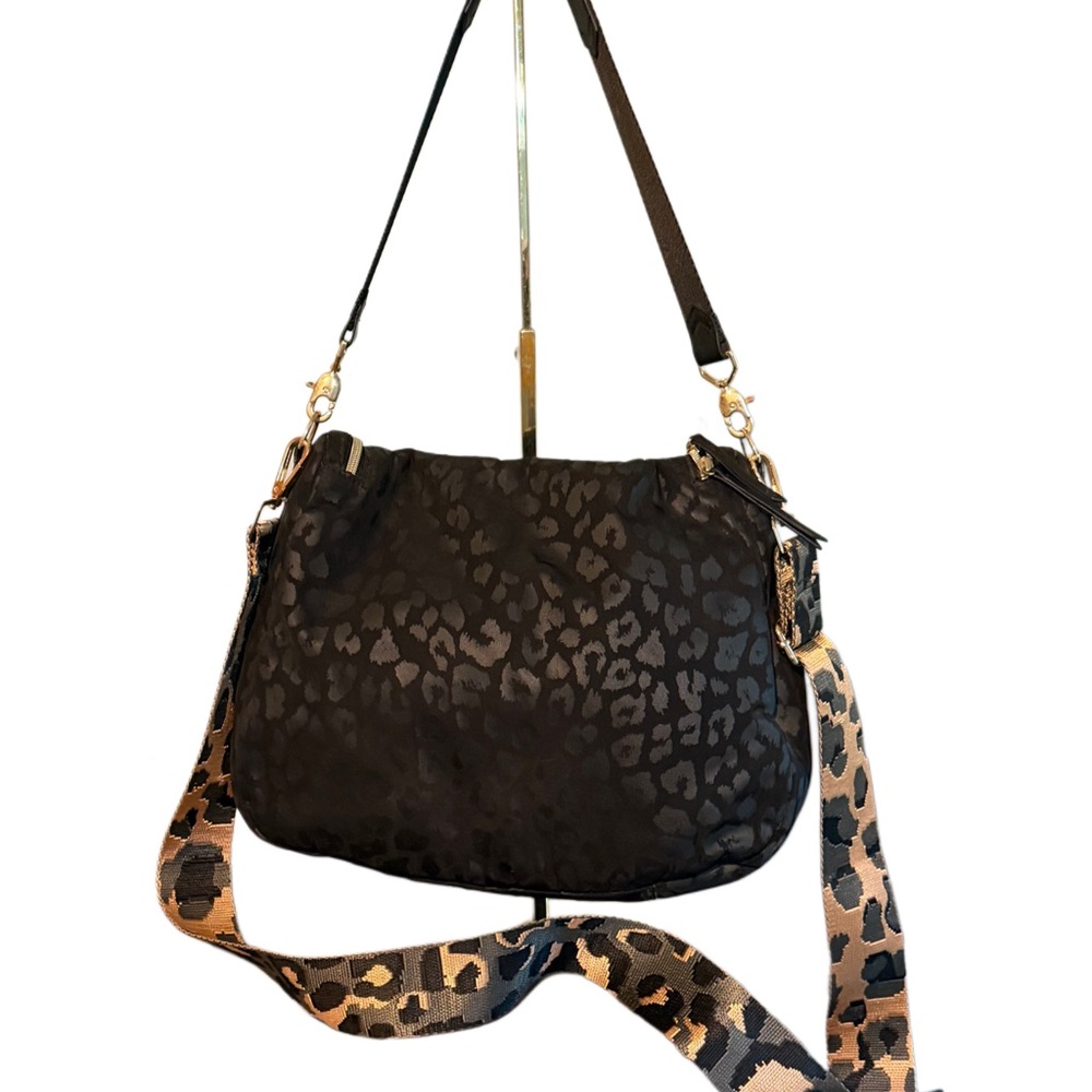 Black Leopard-Print Crossbody Bag with Removable Hand Strap And Guitar Strap - Picture 2 of 7